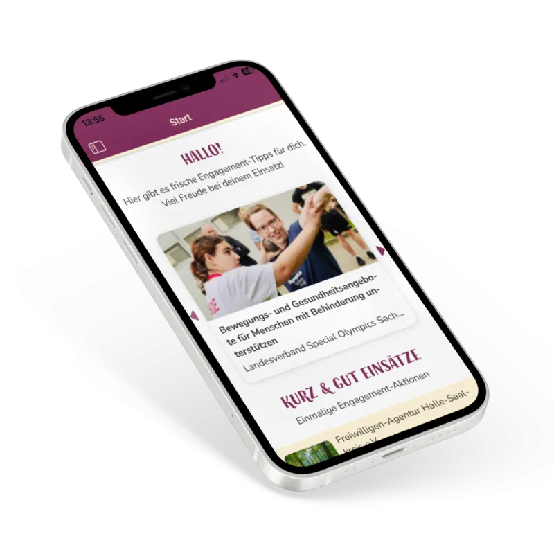 Smartphone mit Startseite der App