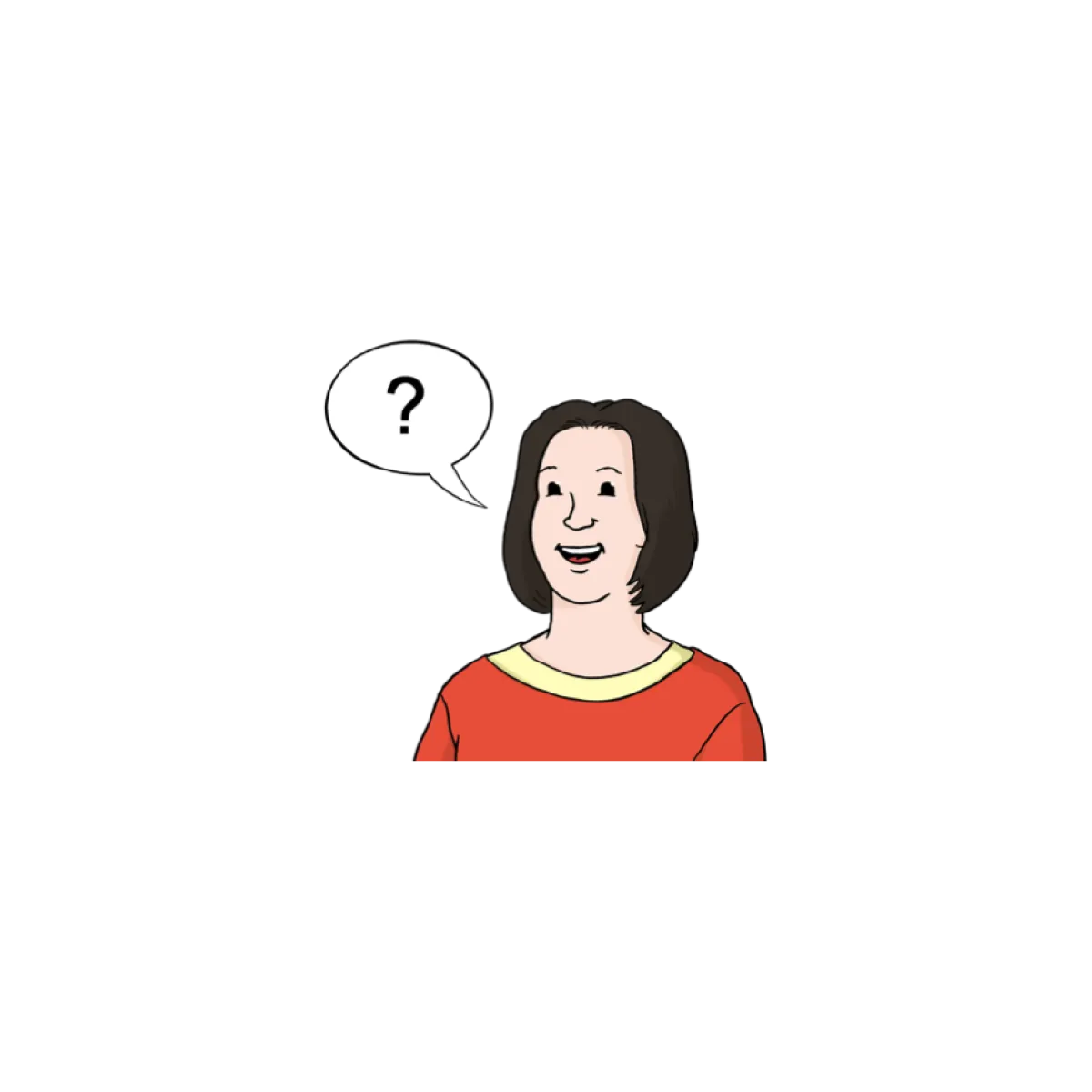 Illustration einer Frau mit einer Sprechblase mit einem Fragezeichen darin