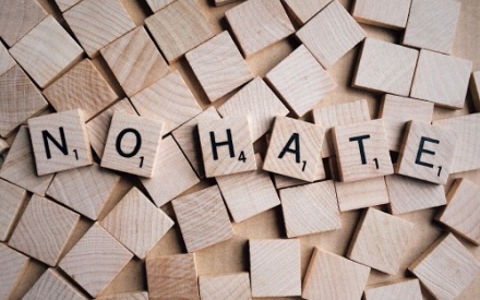 Steine, die die Worte "no hate" abbilden
