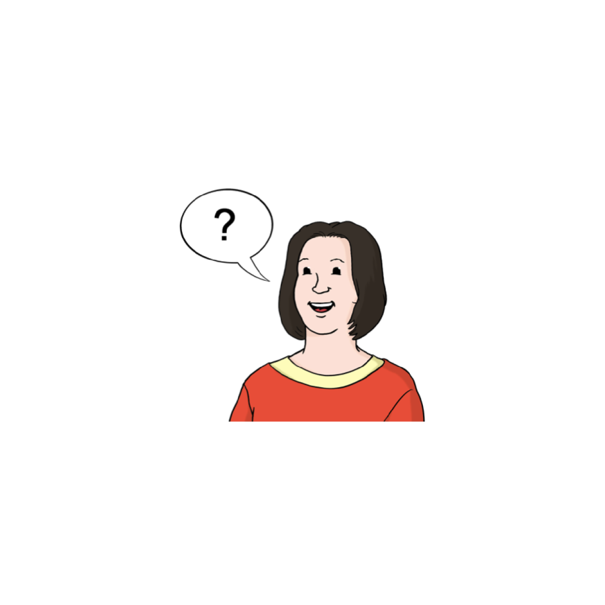 Illustration Ehrenamt in einfacher Sprache Bild 4 Illustration einer Frau mit einer Sprechblase mit einem Fragezeichen darin