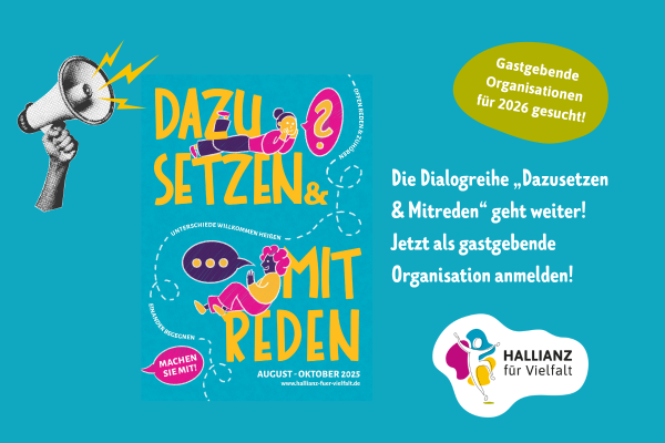 Banner Dazusetzen Mitreden sucht gastgebende Organisationen